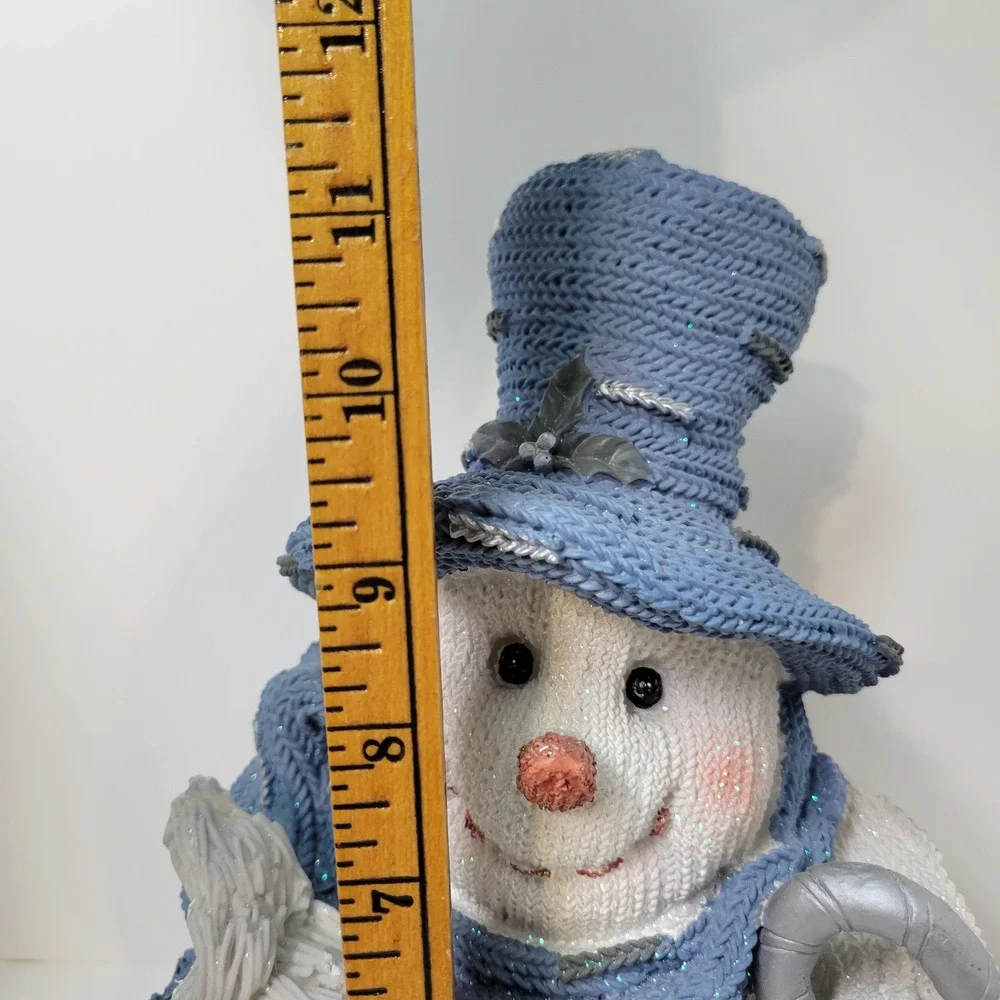 Blue Knitted Snowman Figurine‎ with Top Hat & Cane Winter Holiday Decor